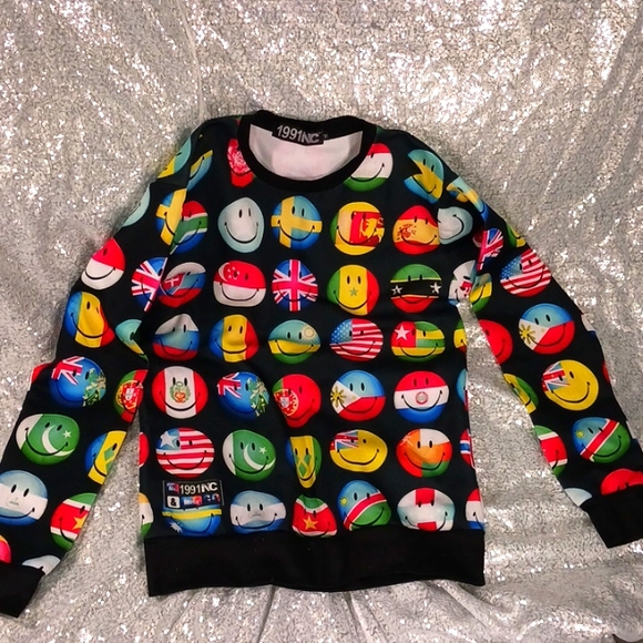 Mr.1991 INC & Miss GO Tops - 🙂Mr. 1991 INC & Miss GO Emoji Face Flag Adult Sweater🇨🇭